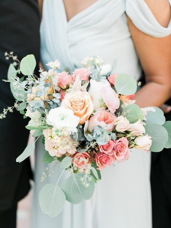 Wedding bouquets for Illusion Blue and Peach May Wedding 2020