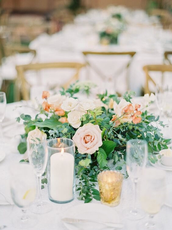 Welcome table decorations for Illusion Blue and Peach May Wedding 2020