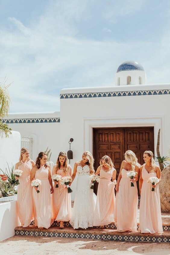 Peach bridesmaid dresses for Peach and White May Wedding 2020