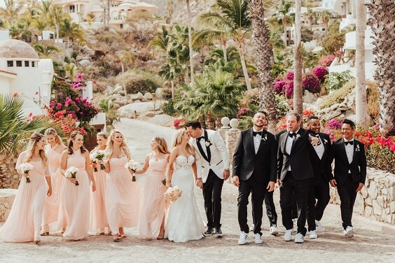 Wedding party wearing for Peach and White May Wedding 2020
