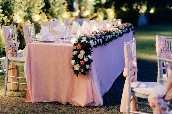 Wedding table decorations for Peach and White May Wedding 2020