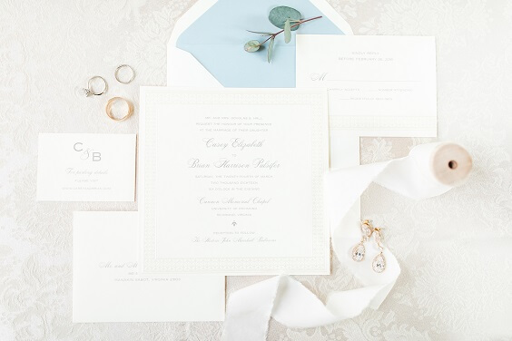 Wedding invitations for Dusty Blue, Blush and Deep Blue September Wedding 2020