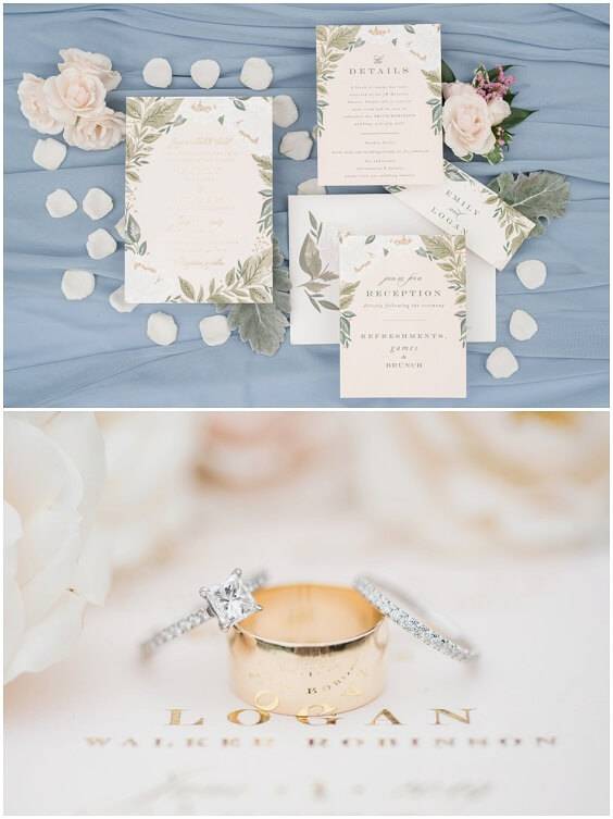 Wedding invitations for Dusty Blue, Blush and Deep Blue September Wedding 2020