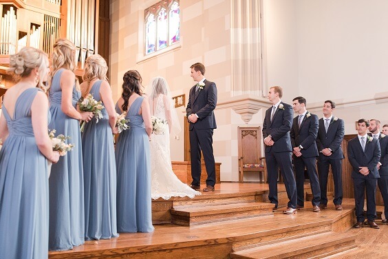 Wedding party wearing for Dusty Blue, Blush and Deep Blue September Wedding 2020