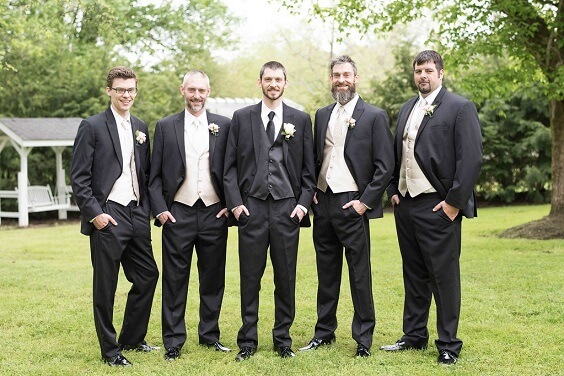 Black suits champagne ties for Champagne, Blush and Black September Wedding 2020