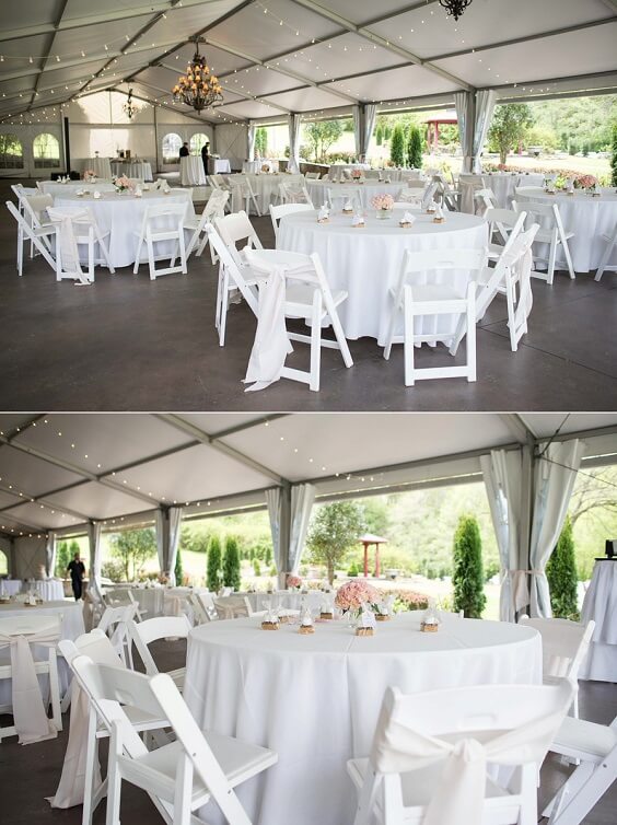 Wedding reception decorations for Champagne, Blush and Black September Wedding 2020
