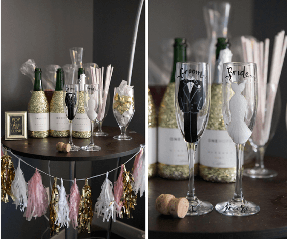 Wedding table decorations for Champagne, Blush and Black September Wedding 2020