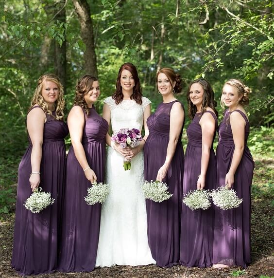 Purple bridesmaid dresses for Purple, Champagne and Grey September Wedding 2020