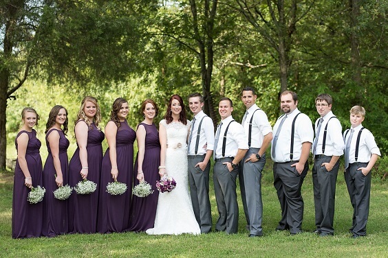 Wedding party wearing for Purple, Champagne and Grey September Wedding 2020