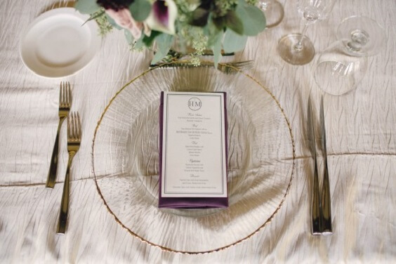 Wedding table decorations for Purple, Champagne and Grey September Wedding 2020