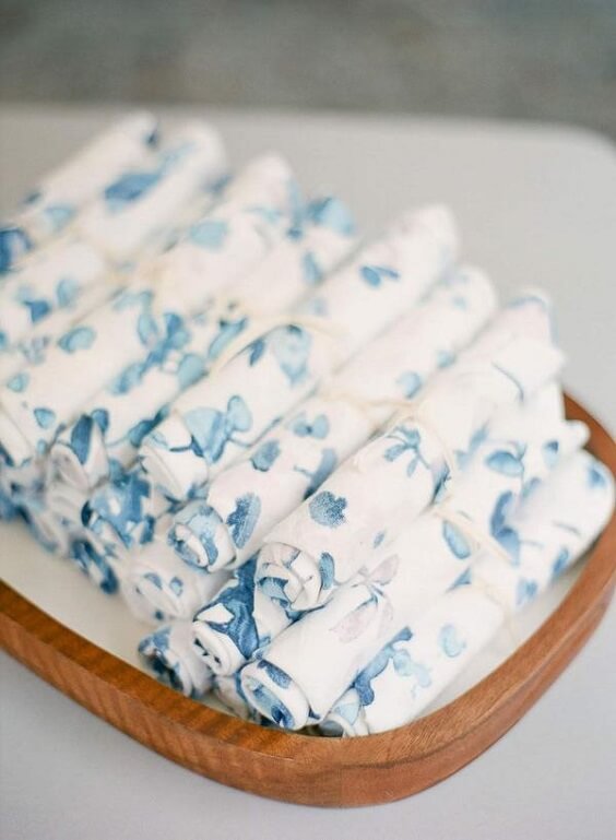 Blue and white napkins for Light blue, White and Dark Blue August Wedding 2020