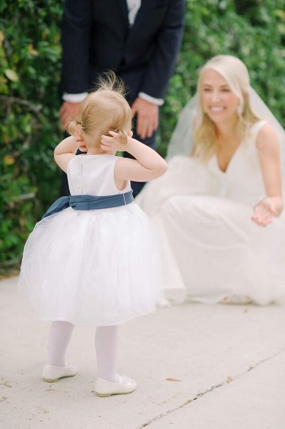 Flower girl dress for Light blue, White and Dark Blue August Wedding 2020
