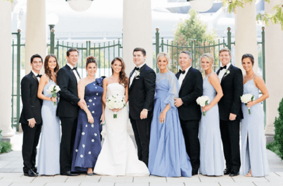 Weddng party wearing for Light blue, White and Dark Blue August Wedding 2020