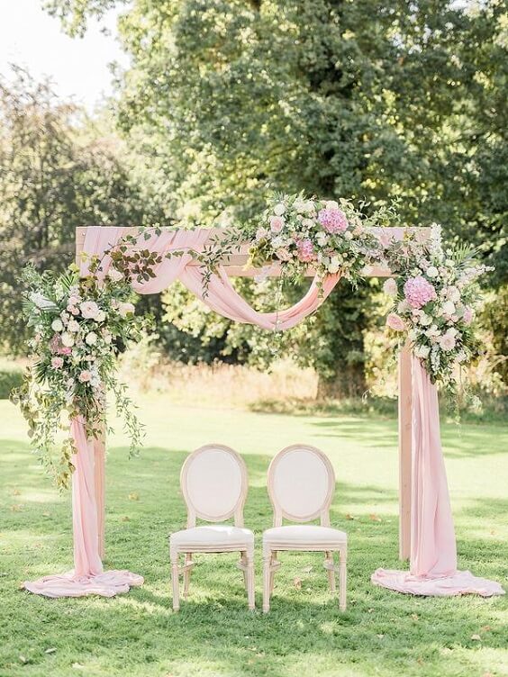 Wedding arch decorations for Blush, White and Dark Blue August Wedding 2020