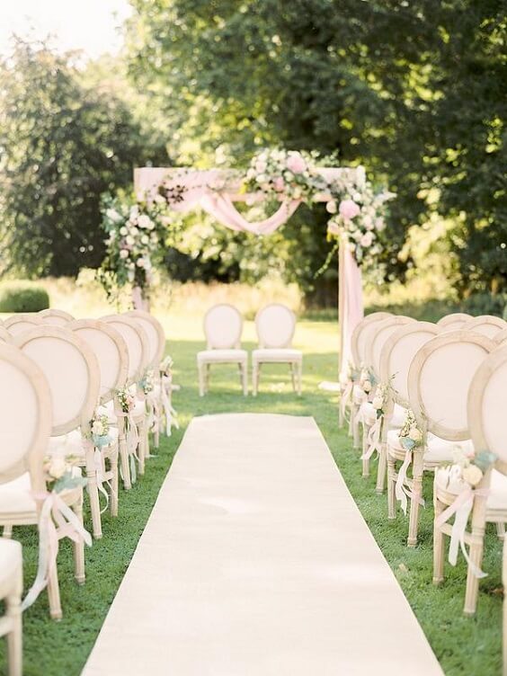 Wedding ceremony decorations for Blush, White and Dark Blue August Wedding 2020
