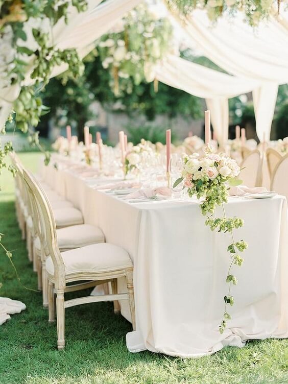 Wedding table decorations for Blush, White and Dark Blue August Wedding 2020