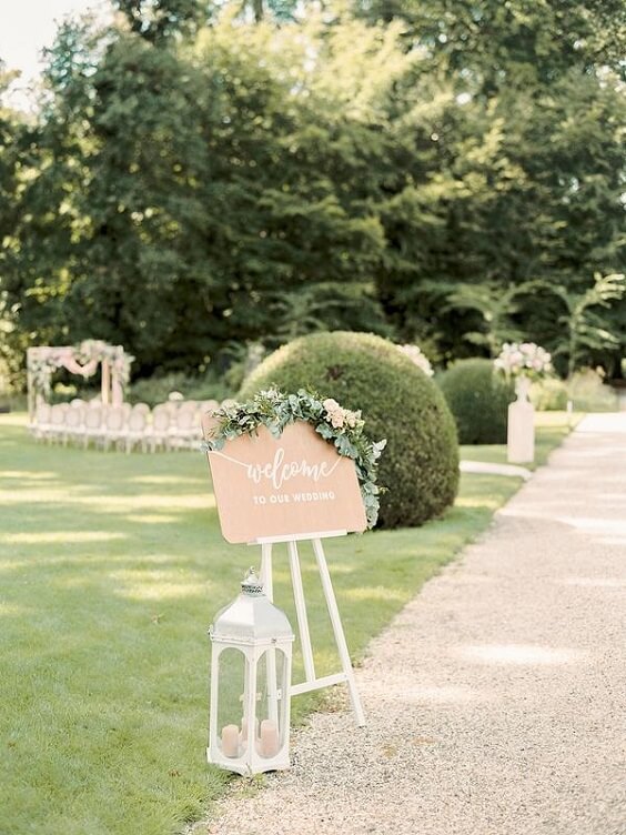 Wedding welcome board for Blush, White and Dark Blue August Wedding 2020