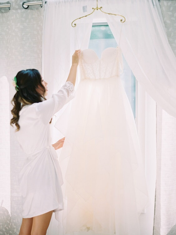 White bridal gown for Blush, White and Dark Blue August Wedding 2020