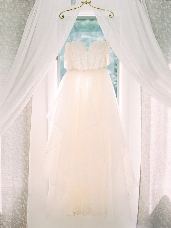 White bridal gown for Blush, White and Dark Blue August Wedding 2020