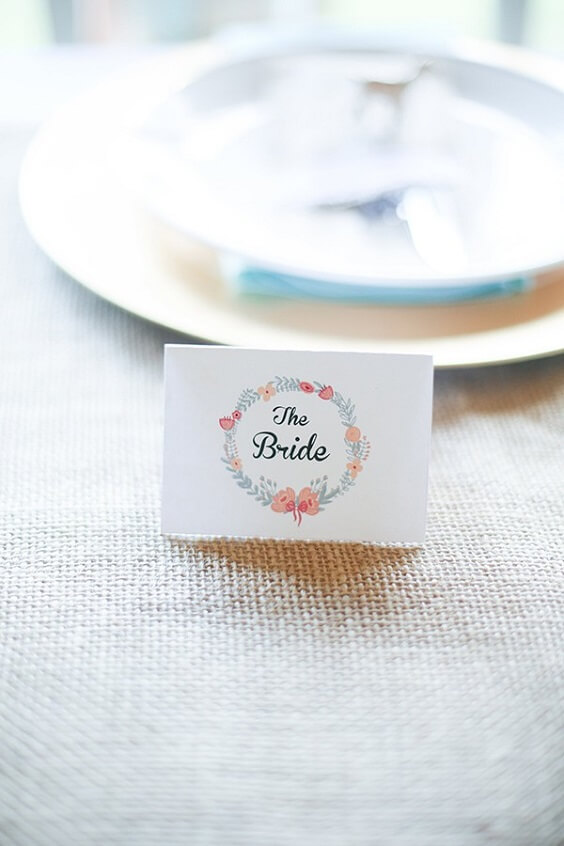 Place cards for Mint green, Peach and Grey August Wedding 2020