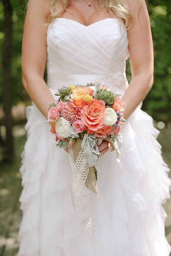 Wedding bouquets for Mint green, Peach and Grey August Wedding 2020