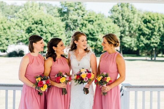 Pink bridesmaid dresses for Pink, Yellow and Navy Blue August Wedding 2020