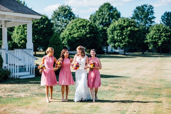 Pink bridesmaid dresses for Pink, Yellow and Navy Blue August Wedding 2020
