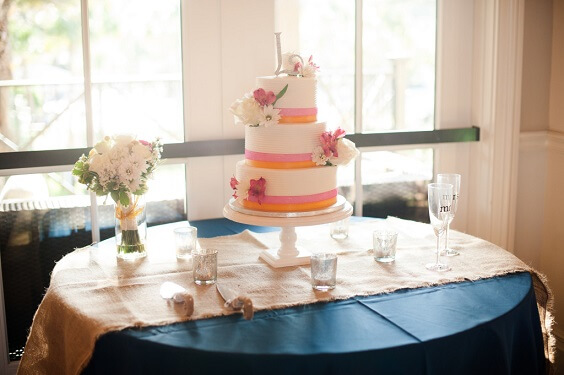 Wedding cakes for Pink, Yellow and Navy Blue August Wedding 2020