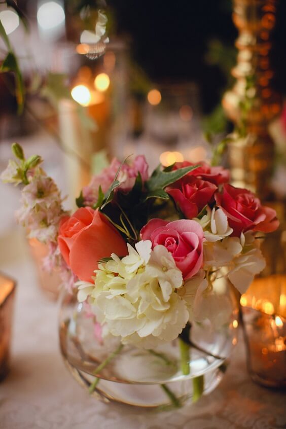 Wedding centerpieces for Pink, Yellow and Navy Blue August Wedding 2020