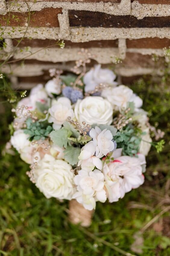 Bridal bouquets for Illusion Blue, Blush and Khaki August Wedding