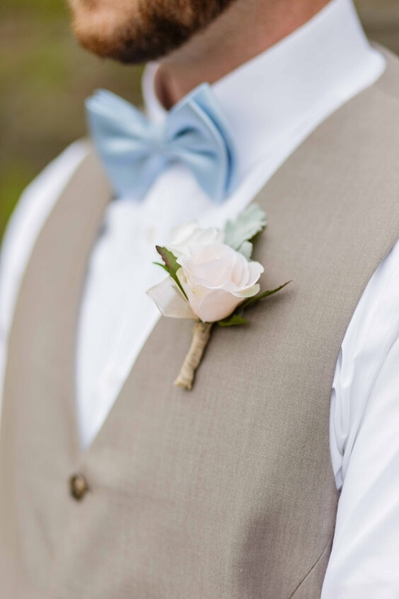 Groom attire for Illusion Blue, Blush and Khaki August Wedding