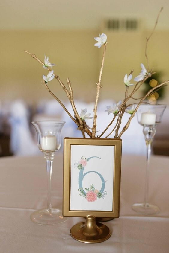 Table numbers for Illusion Blue, Blush and Khaki August Wedding