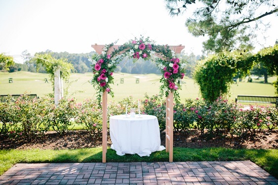 Wedding arch for Rose Pink, White and Khaki August Wedding 2020