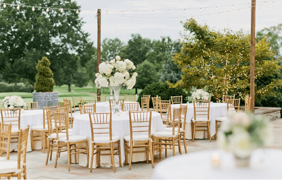 Wedding reception decoratons for Champagne, White and Navy Blue August Wedding 2020