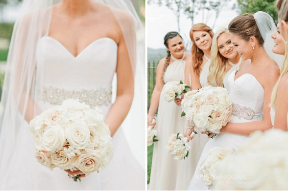 White bridal gown for Champagne, White and Navy Blue August Wedding 2020