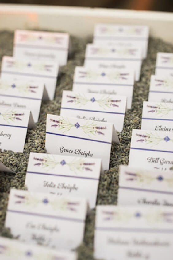 Wedding place cards for Light Purple, Eggplant and Navy Blue October Wedding 2020