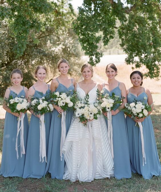 Dusty blue bridesmaid dresses for Dusty Blue, White and Grey October Wedding 2020
