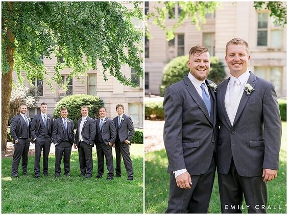Grey suit for Dusty Blue, White and Grey October Wedding 2020
