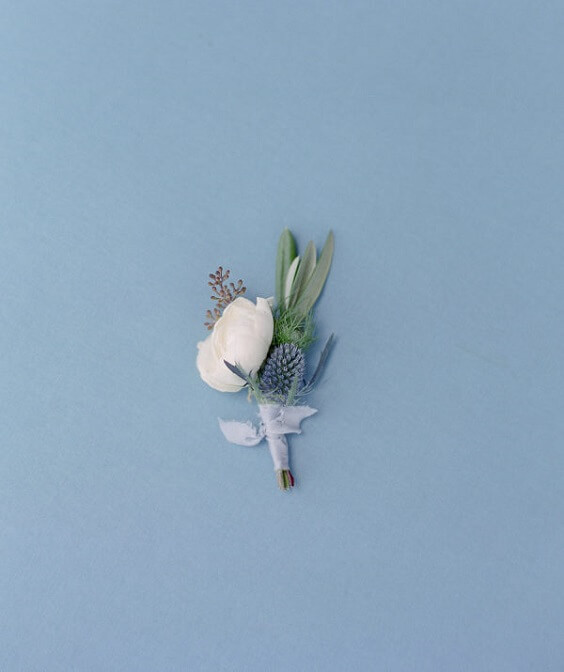 Wedding corsages for Dusty Blue, White and Grey October Wedding 2020