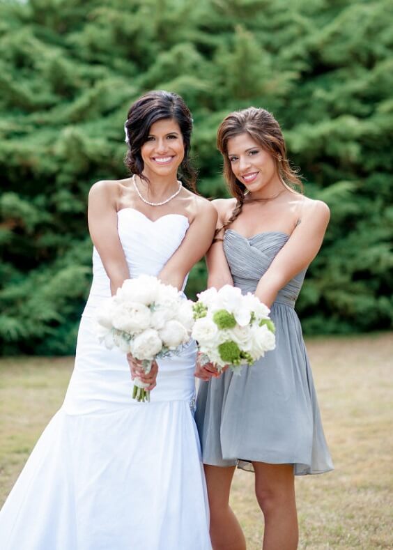 Grey Bridesmaid Dresses, White Bridal Gown for Grey, White and Navy Blue July Wedding 2020