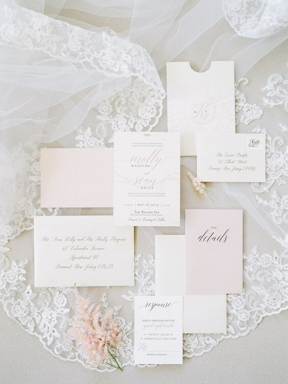 Wedding invitations for Lavender, Blush and Grey July Wedding 2020