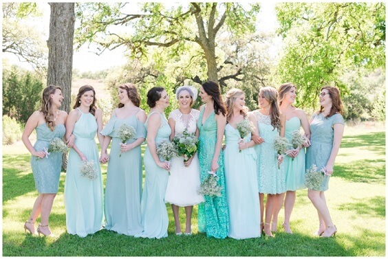 Mint Green, White and Khaki July Wedding 2020, Mint Green Bridesmaid Dresses, White Bridal Gown