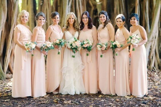 peach and navy blue bridesmaid dresses