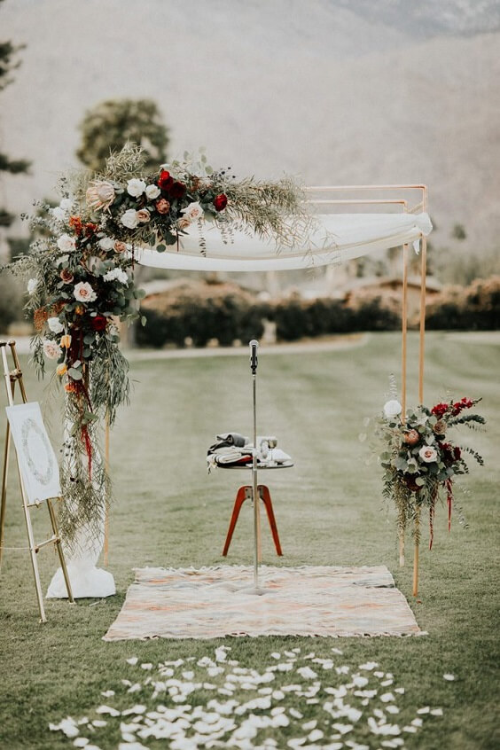 Wedding arch decorations for Dark Red, White and Black December Wedding 2020