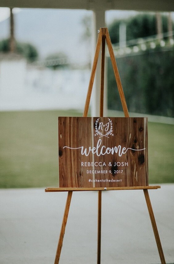 Wooden welcome board for Dark Red, White and Black December Wedding 2020