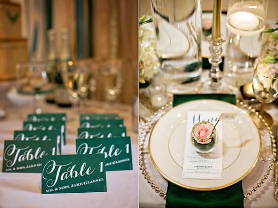 Wedding Table Decorations for Emerald Green, Pink and Gold December Wedding 2020