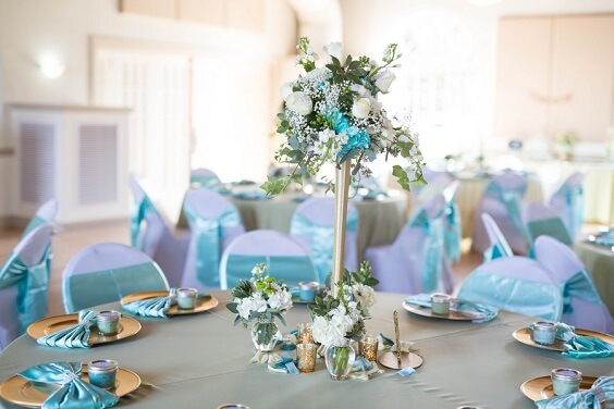 Wedding Table Decorations for Turquoise, White and Grey December Wedding 2020