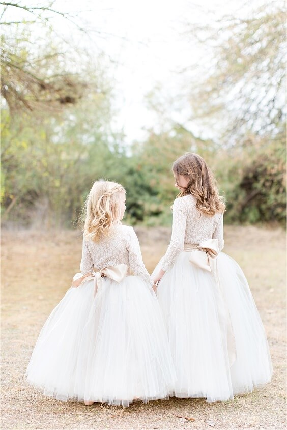 White flower girls dresses for Burgundy, Greenery and Grey December Wedding 2020