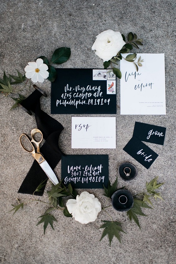 white and black invitation for january wedding colors 2022 black white and green