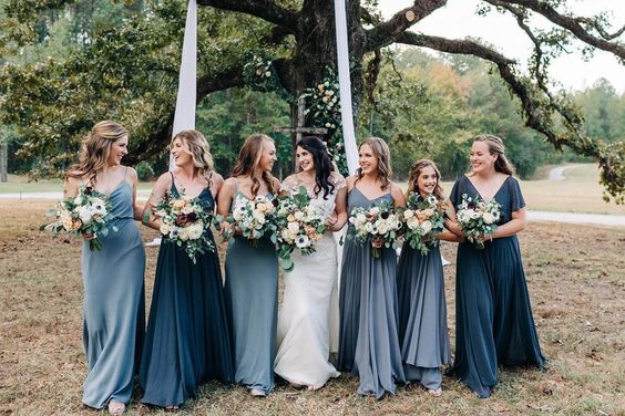 shades of blue bridesmaid dresses for january wedding colors 2022 blue and white